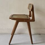 Teak wood and cane chair design, SNA Roset / Landault 1950-60
