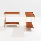 Pair of neoclassical brass and leather side tables by Maison Jansen, 1960