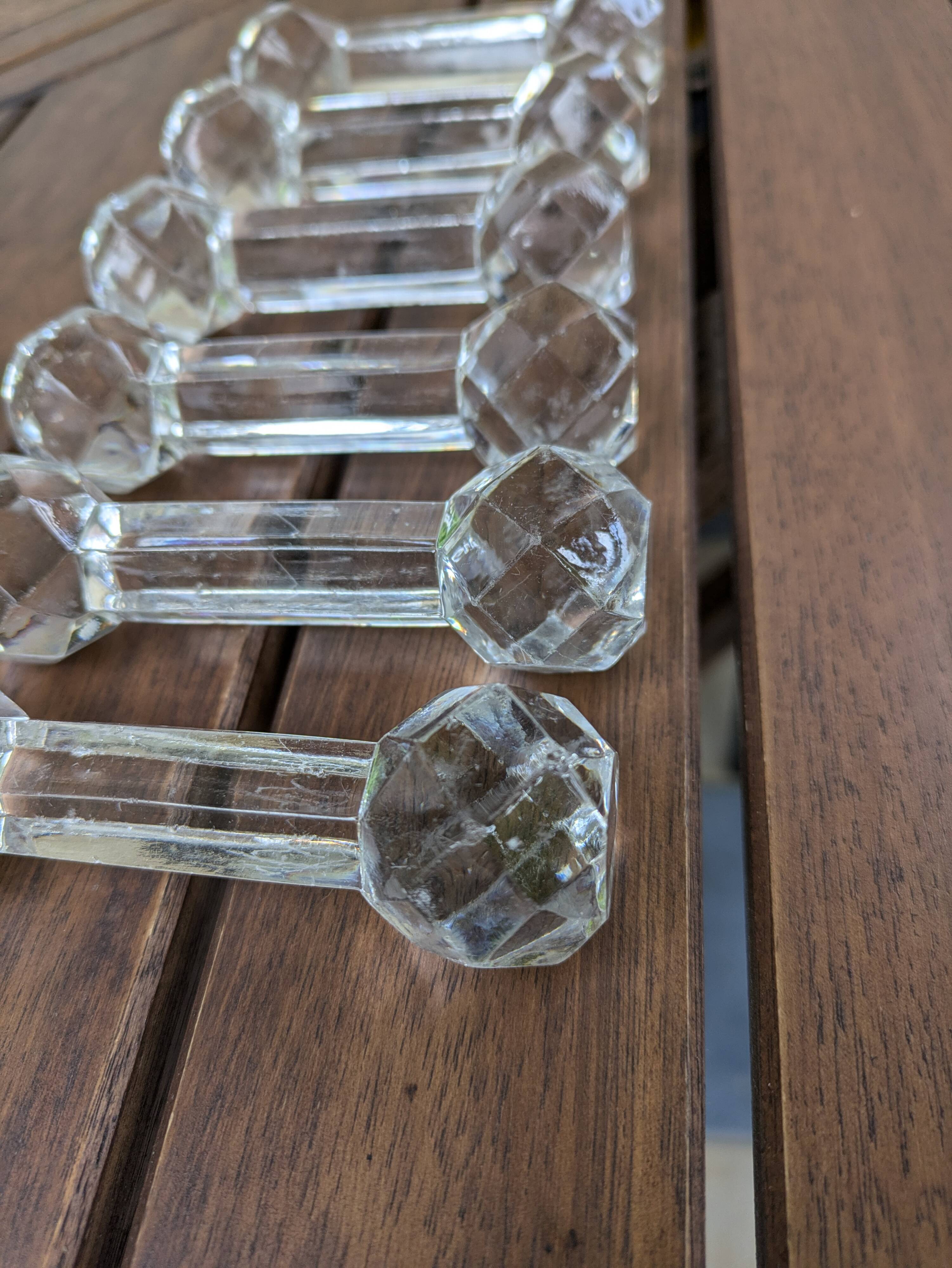 Set of 6 Antique Diamond Point Glass or Crystal Knife Rests