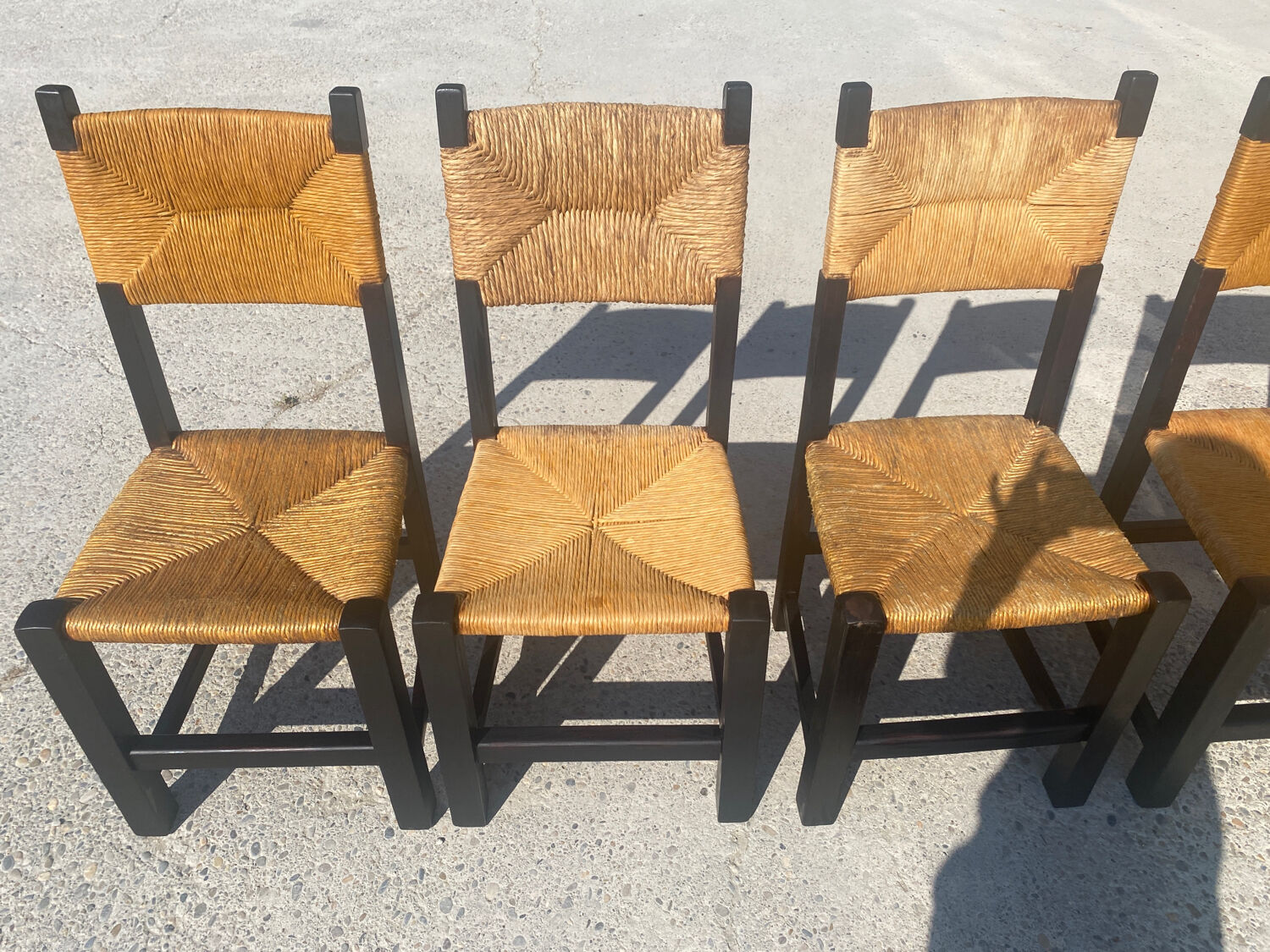 Set of 6 oak and straw chairs 1960