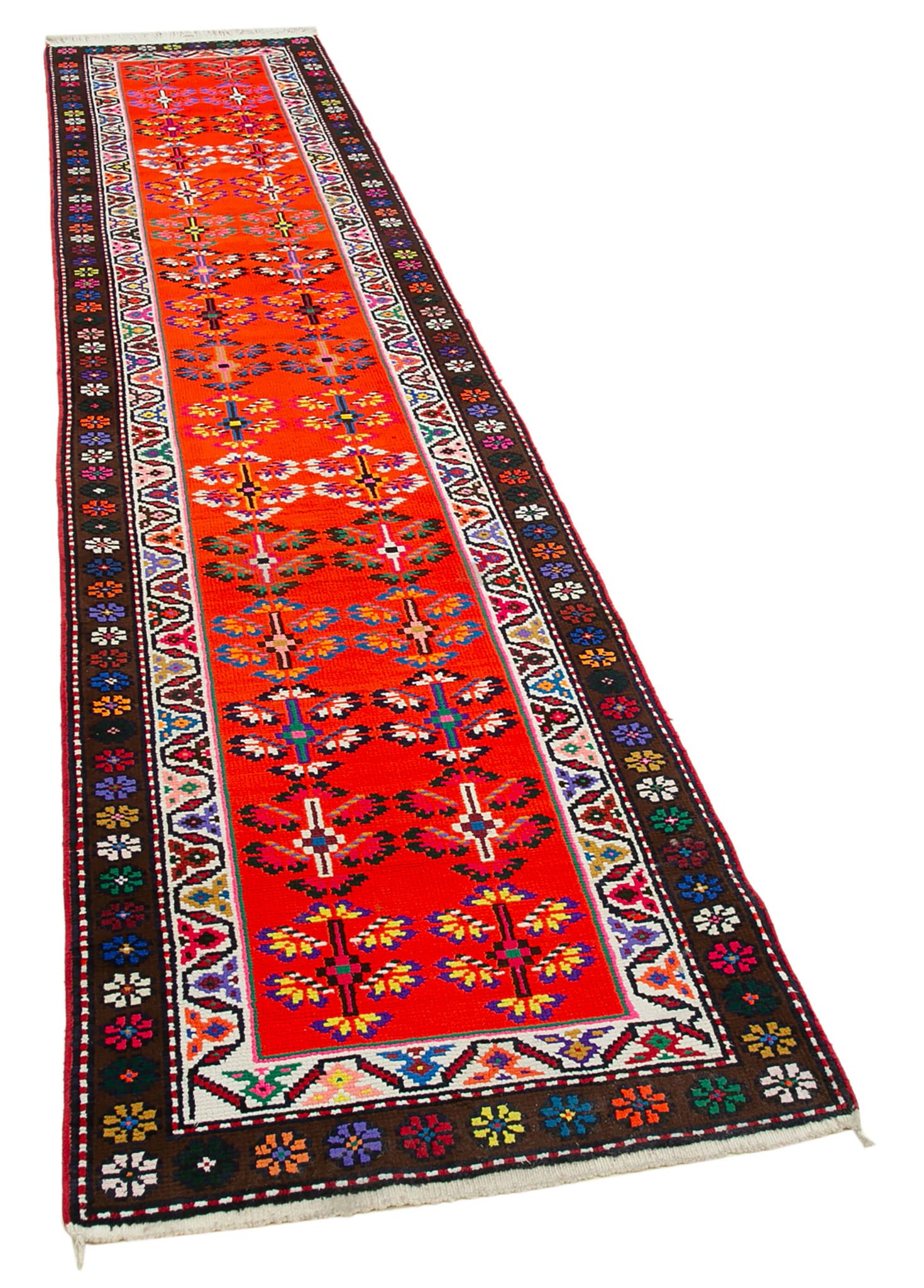 Tapis runner multicolore anatolien antique tissé à la main 81 cm x 372 cm