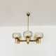 Mid Century Modern brass chandelier with smoked glass shades