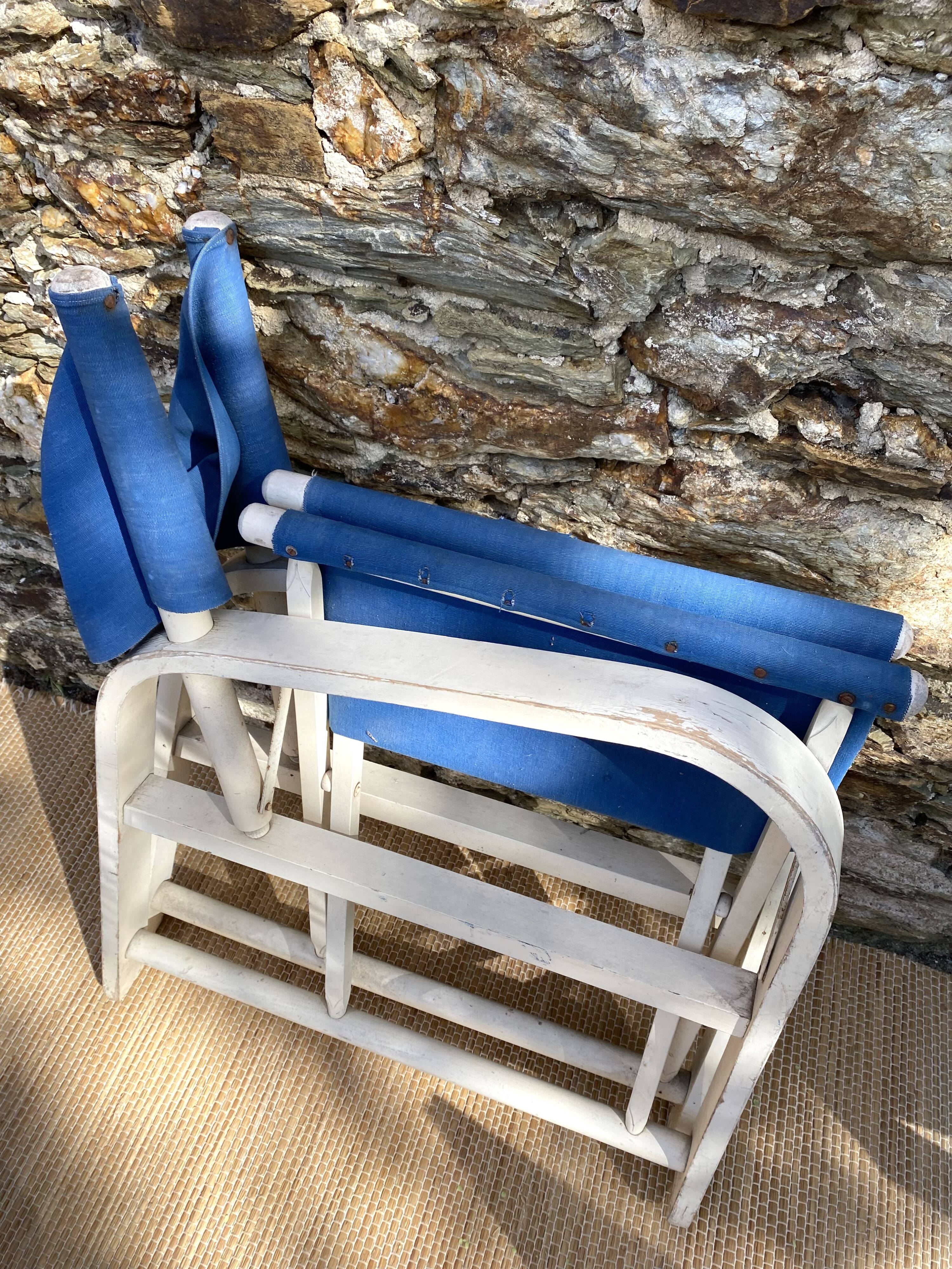 Folding canvas armchair by the sea La Baule 1960s