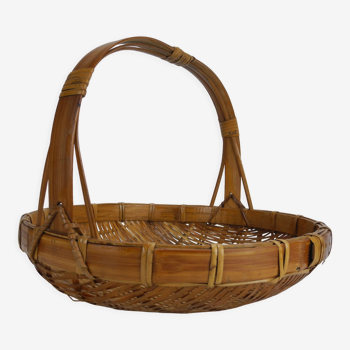 Old bamboo rattan basket basket vintage decoration 70s