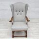 1950s, Danish high-backed armchair, reupholstered, wool, oak wood.