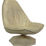 Fauteuil pivotant vintage en cuir crème avec pied octogonal Design 1970