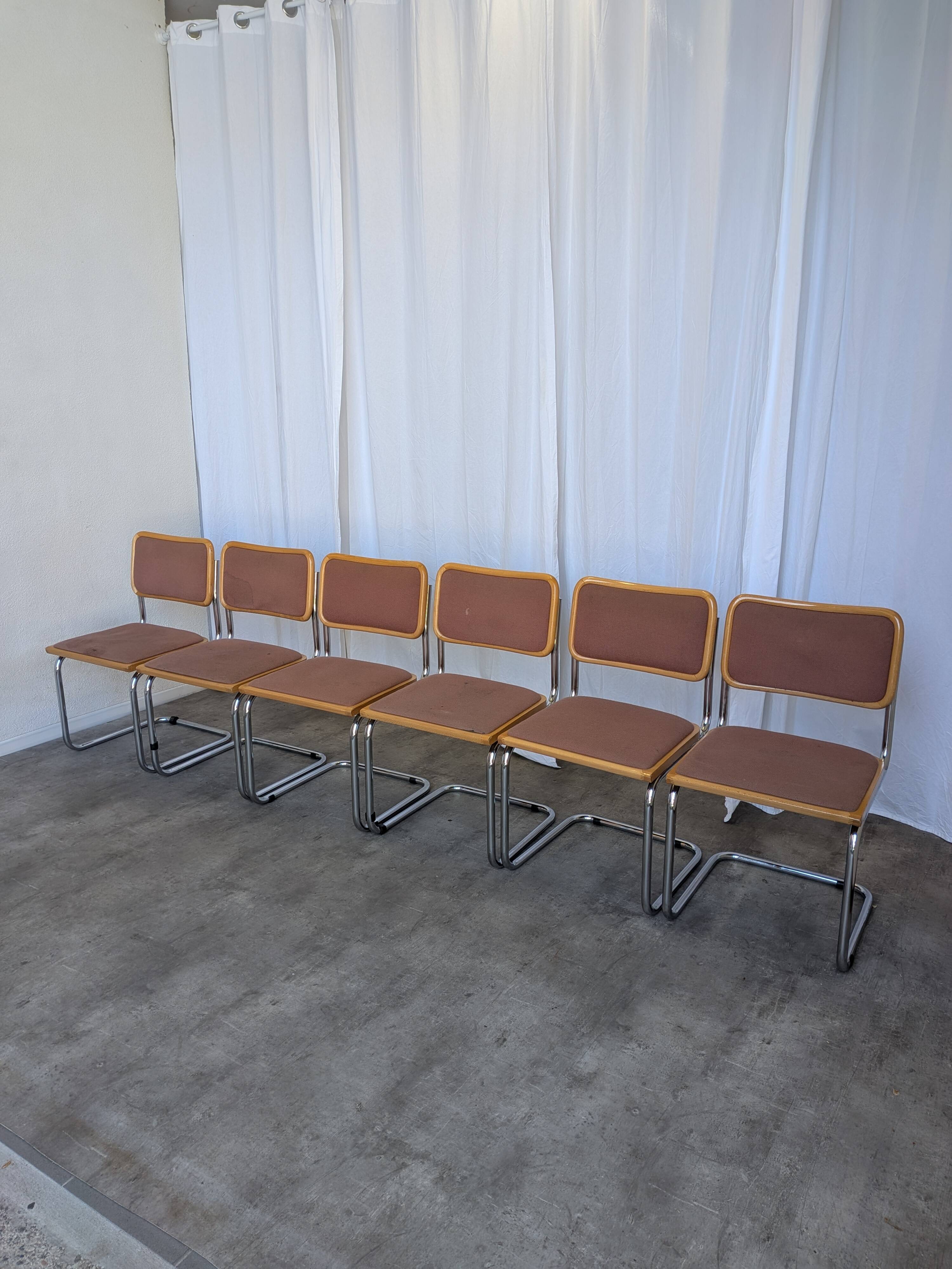 Ensemble de 8 chaises vintage Cesca par Bene Austria, chaises de salle à manger en chrome des années 50.
