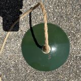 Vintage pendant light with green and white enamelled sheet metal shade