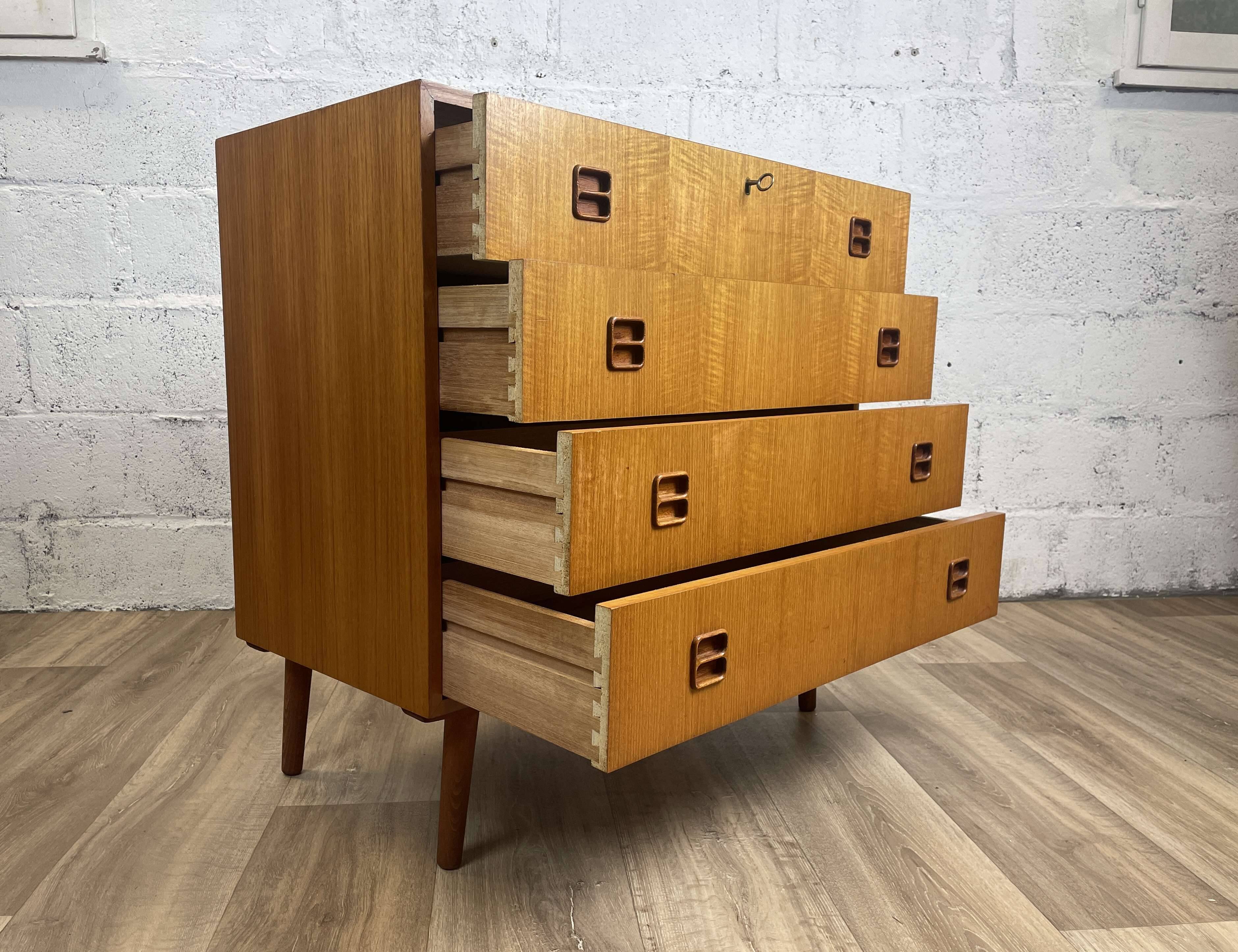 Scandinavian chest of drawers with 4 vintage teak drawers, 1960s