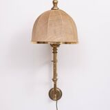 Applique murale à bras articulé en laiton réglable, abat-jour en toile de jute, Angleterre des années 1950