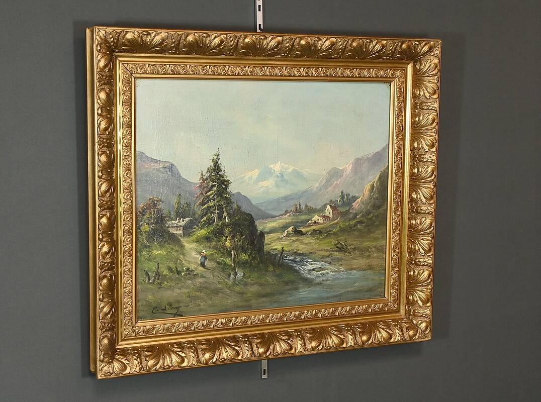 Oil on canvas "Mountain Landscape", signed C. Lion – Late 19th century