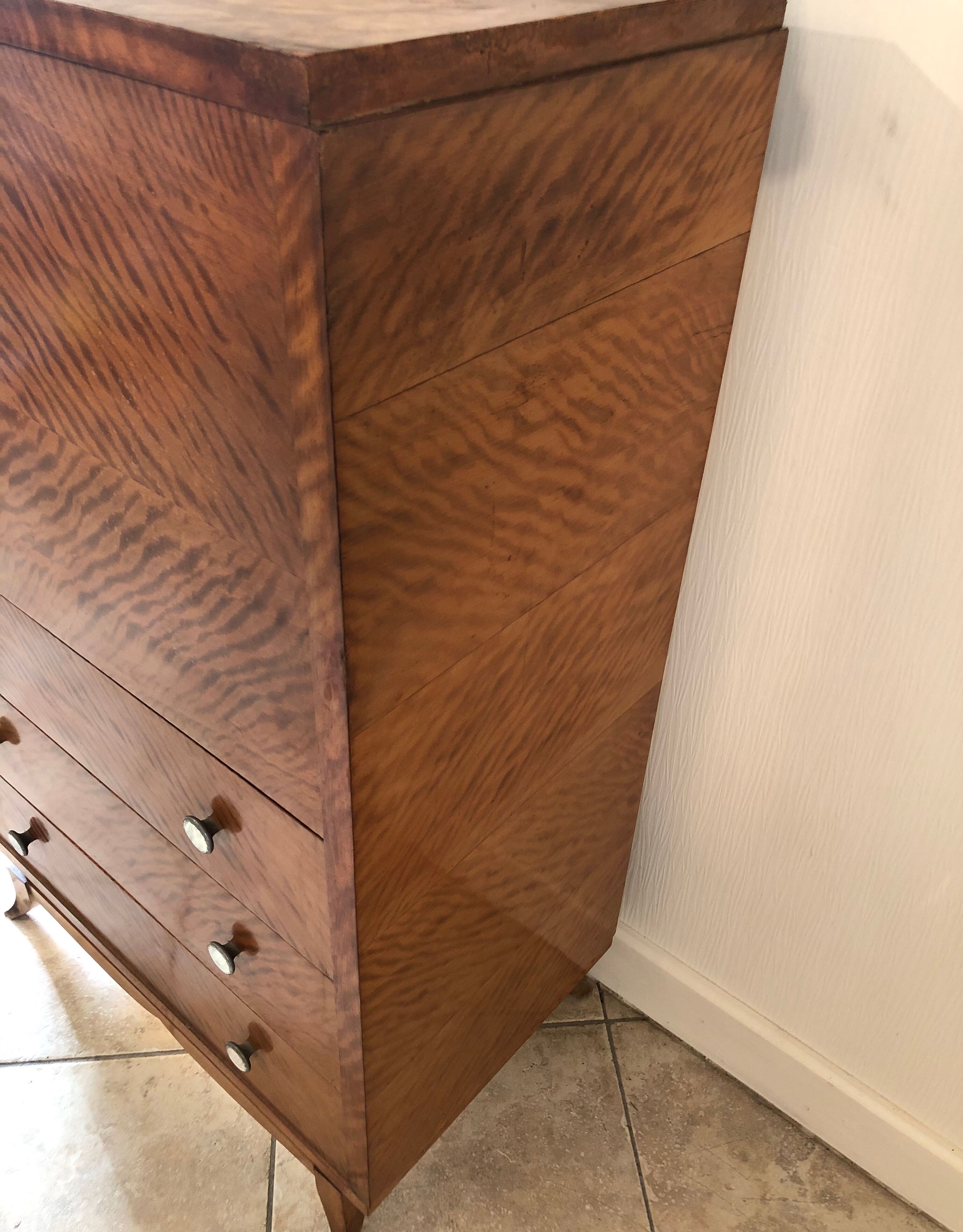 Storage unit art deco style in burled satinwood