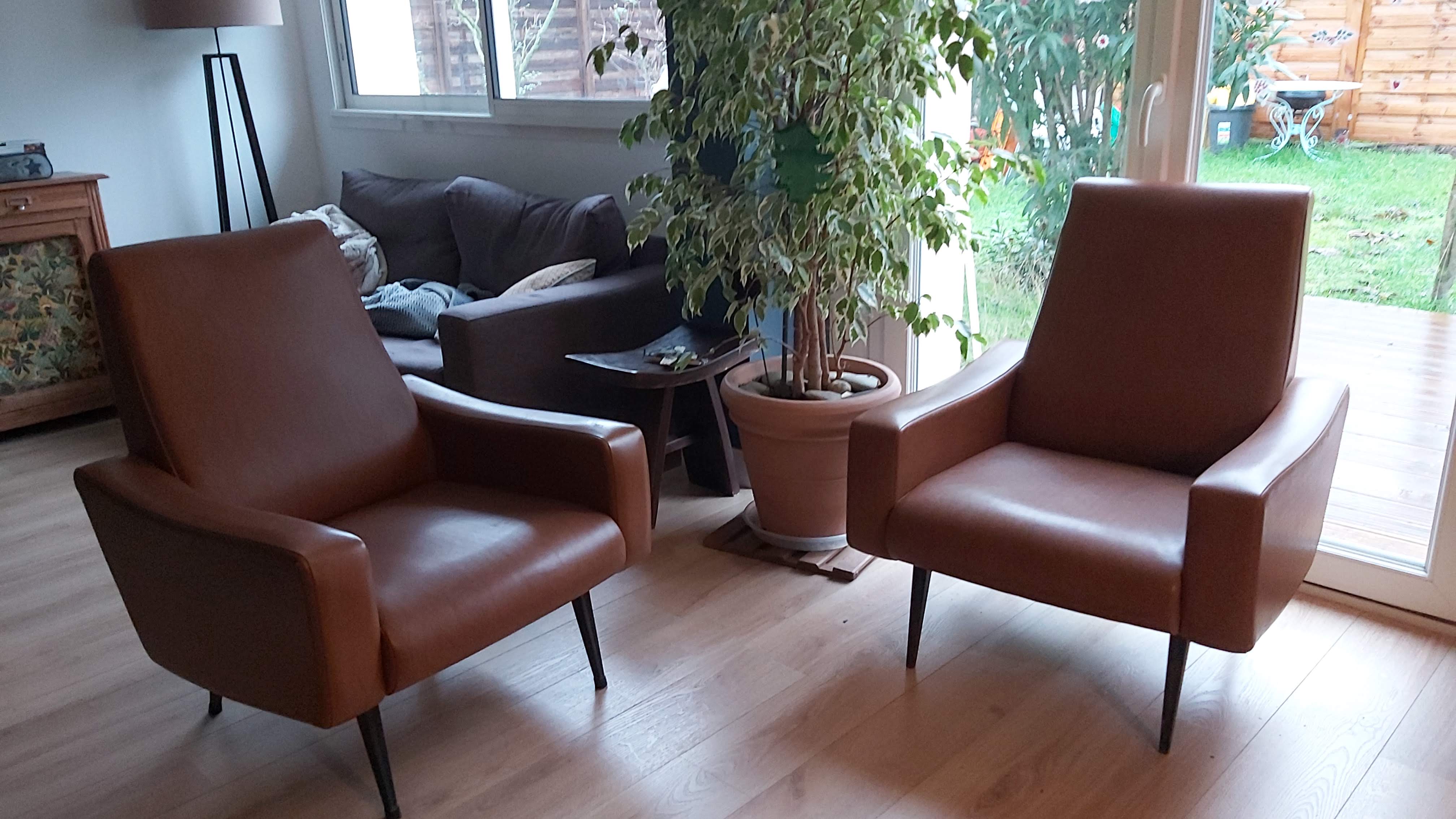 2 armchairs vintage 70s skai brown - beka