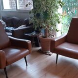 2 armchairs vintage 70s skai brown - beka