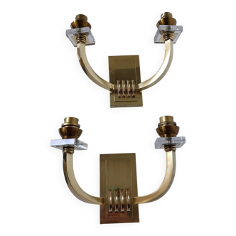 Pair of neoclassical bronze wall lights Jacques Adnet 1950
