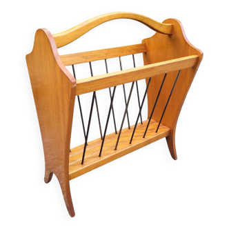 Porte-revues bois et laiton 50-60 style scandinave