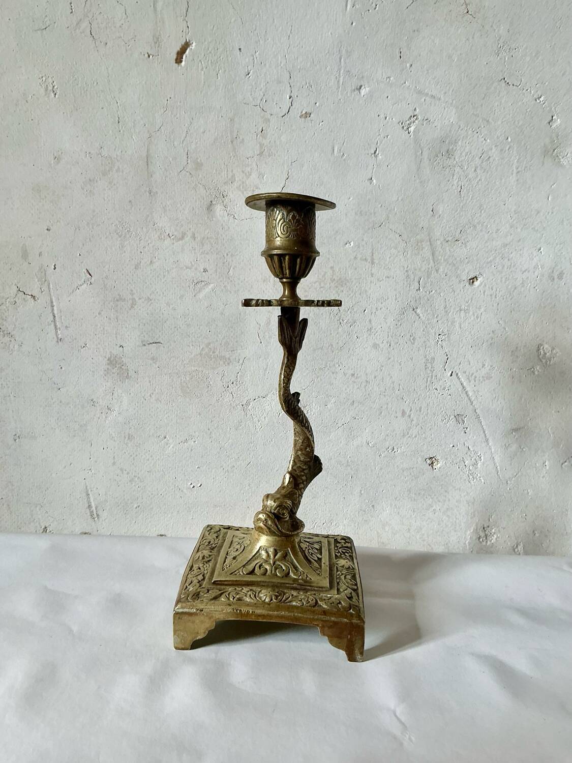 Antique brass candlestick fish