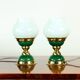 Suite de lampes de table en verre opalin et laiton, Tchécoslovaquie 1955