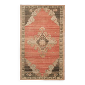 Tapis d'aire vintage turc Oushak fait main en laine et coton rouge 235x392 des années 1970