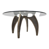 Bronze Brutalist coffee table with glass top