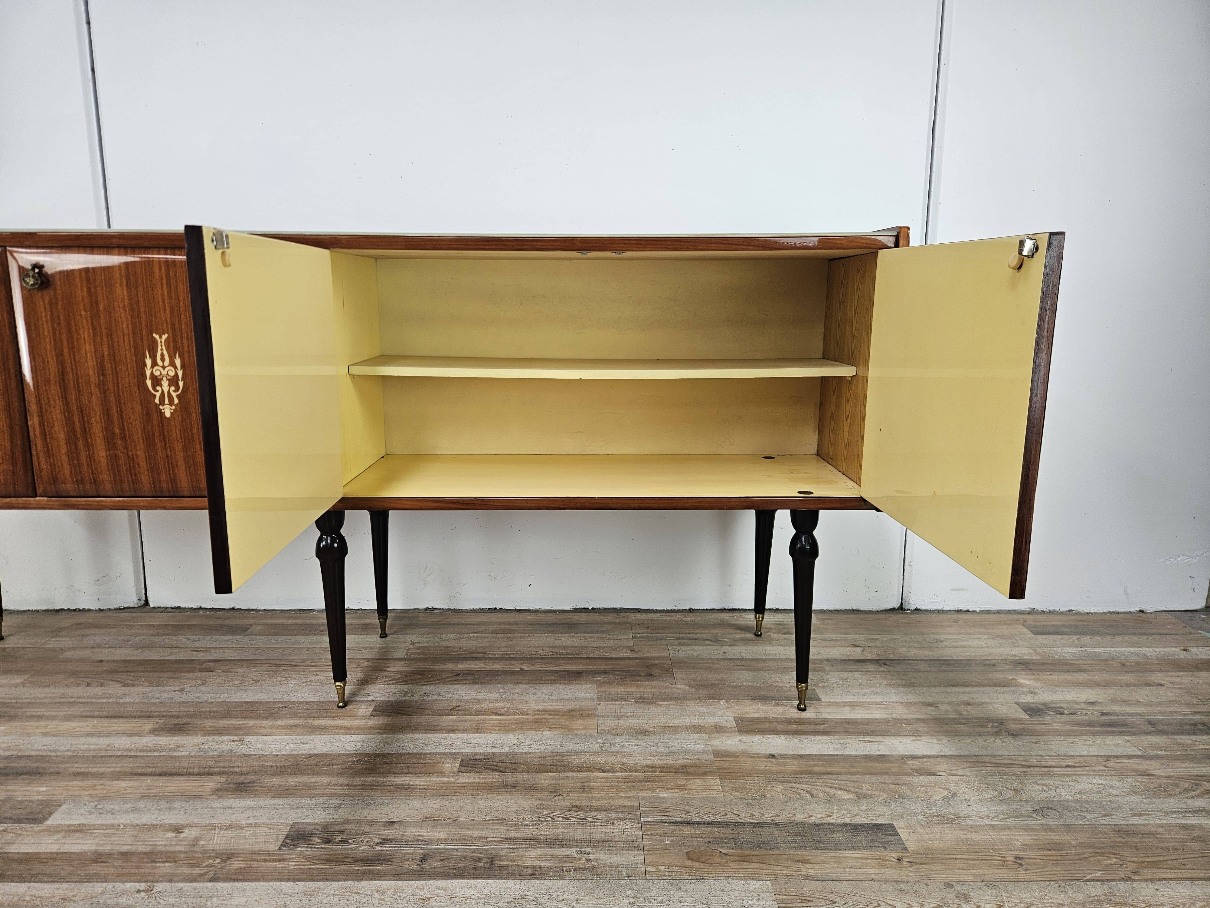 Mid-century 1960s mahogany sideboard with glass top