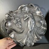 WMF "Woman with Irises" No. 290 Art Nouveau openwork tray, silver-plated metal, ca 1906