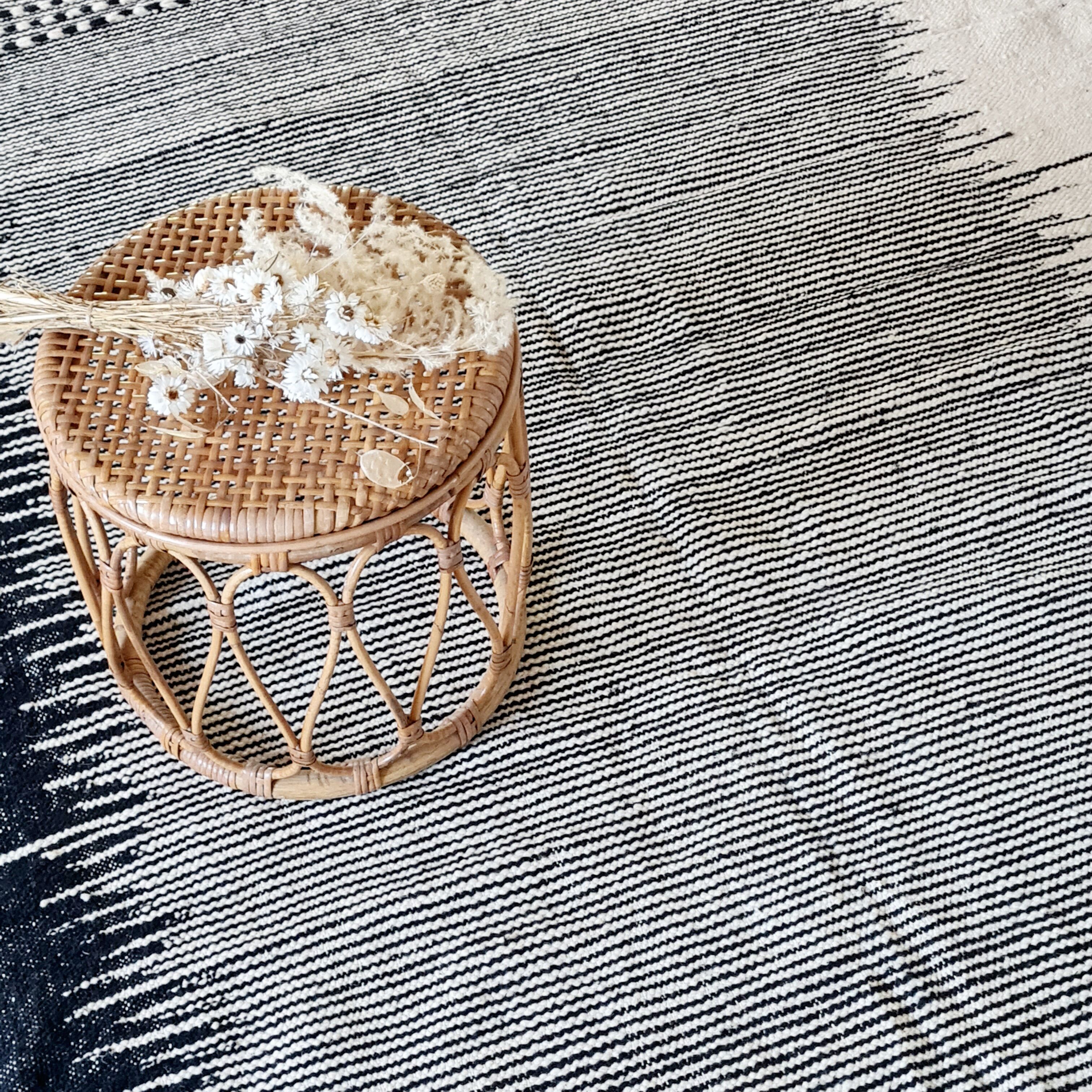 Black and white wool kilim rug 240 x 156