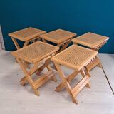 Cinq tabourets viennois vintage en paille