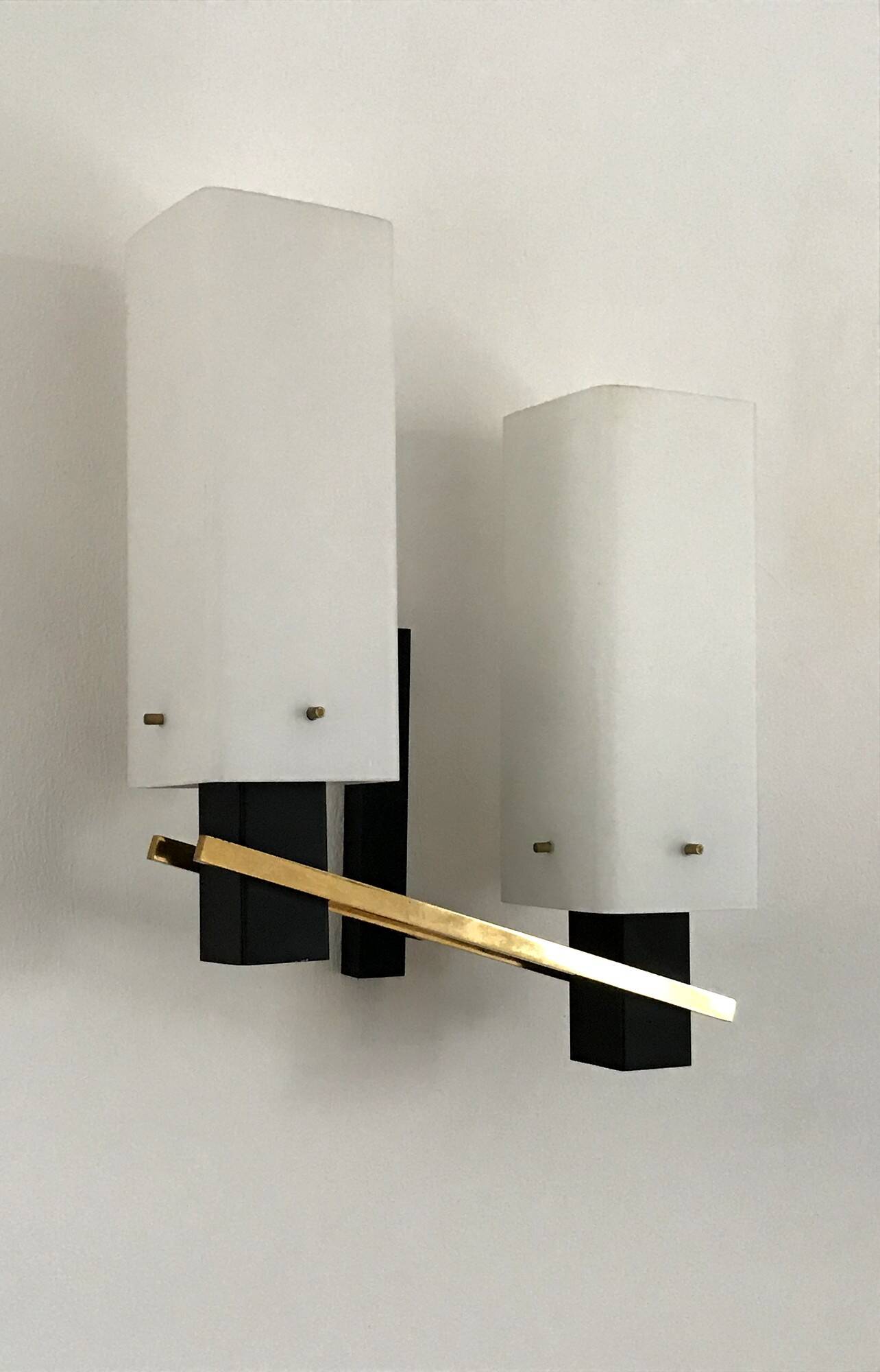 Arlus opaline and vintage steel wall light from the 1950s