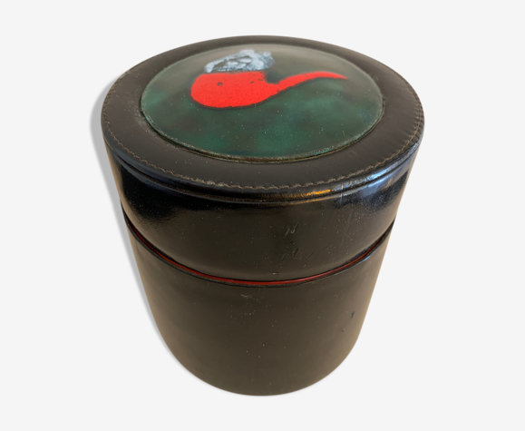 Boîte ou pot à tabac Lancel à décor de pipe en cuir et céramique | Selency