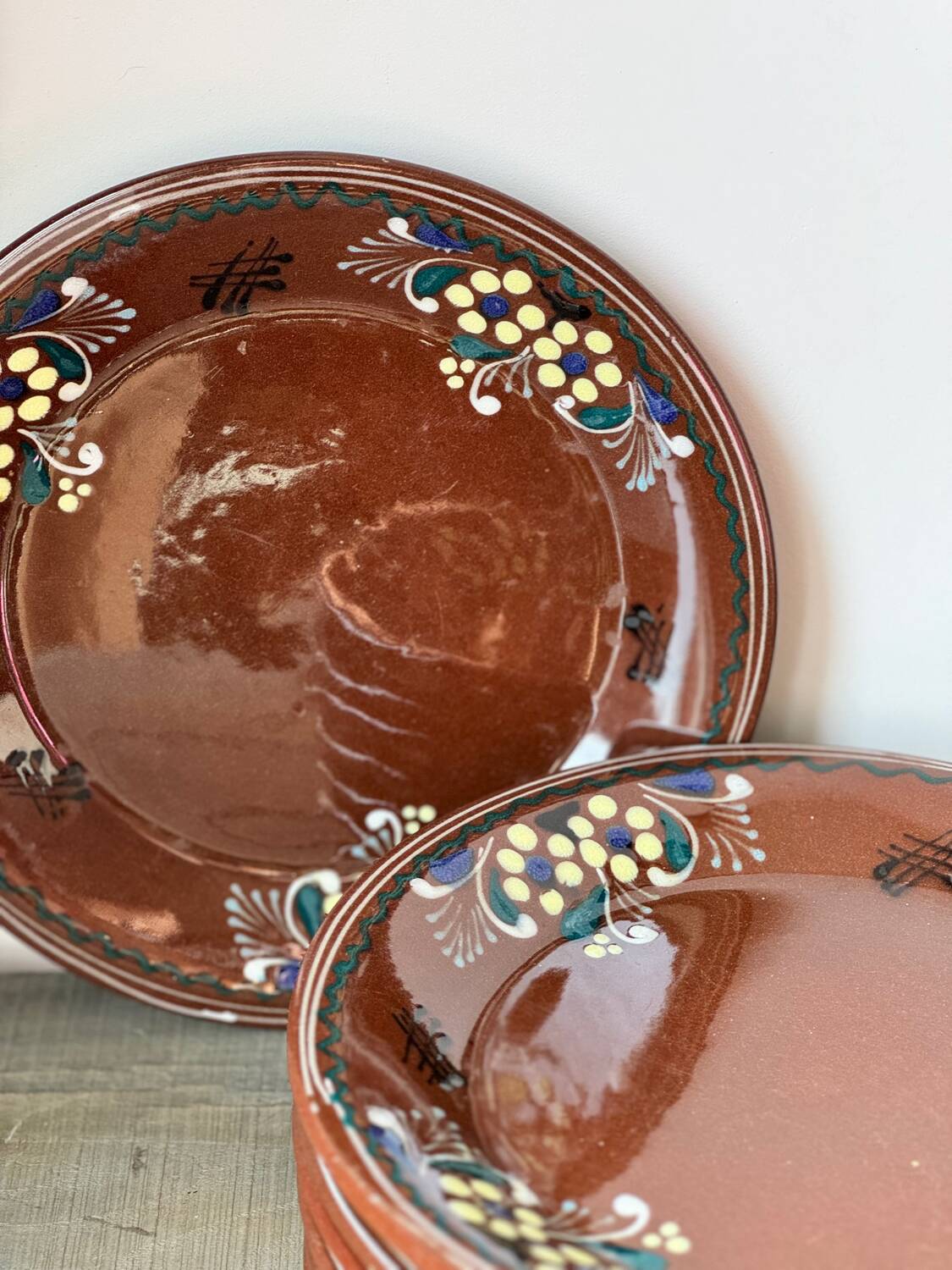 Set of old enamelled terracotta plates
