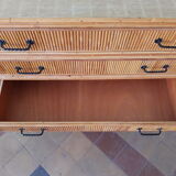 Vintage rattan and bamboo chest of drawers 50s