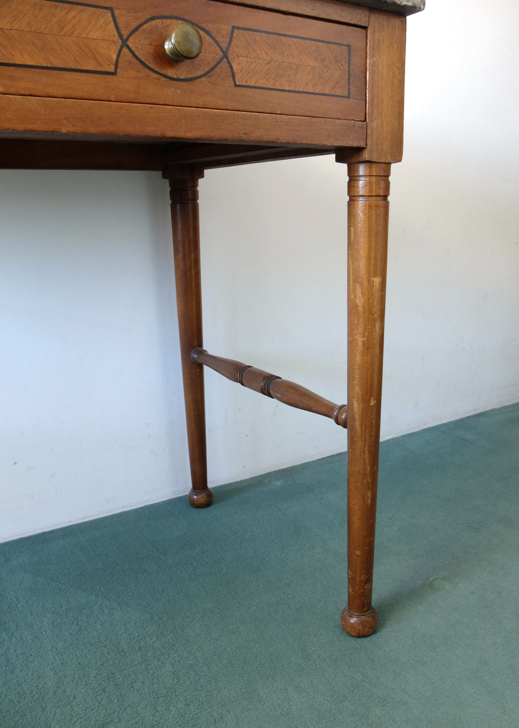 Belgian Art Deco dressing table with marquetry, red marble top, 1920-1930