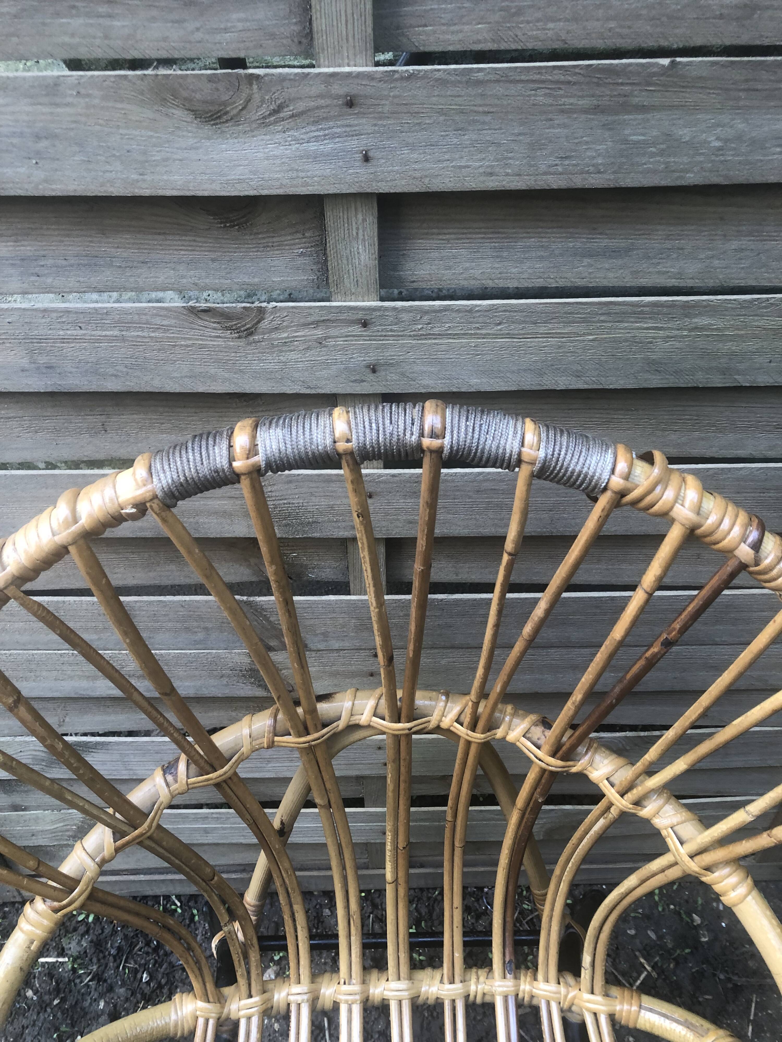 Vintage bamboo rattan shell armchair from the 60s