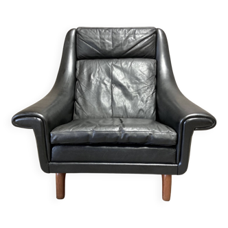 Paire de fauteuils design scandinave Aage Christiansen cuir noir 1950.