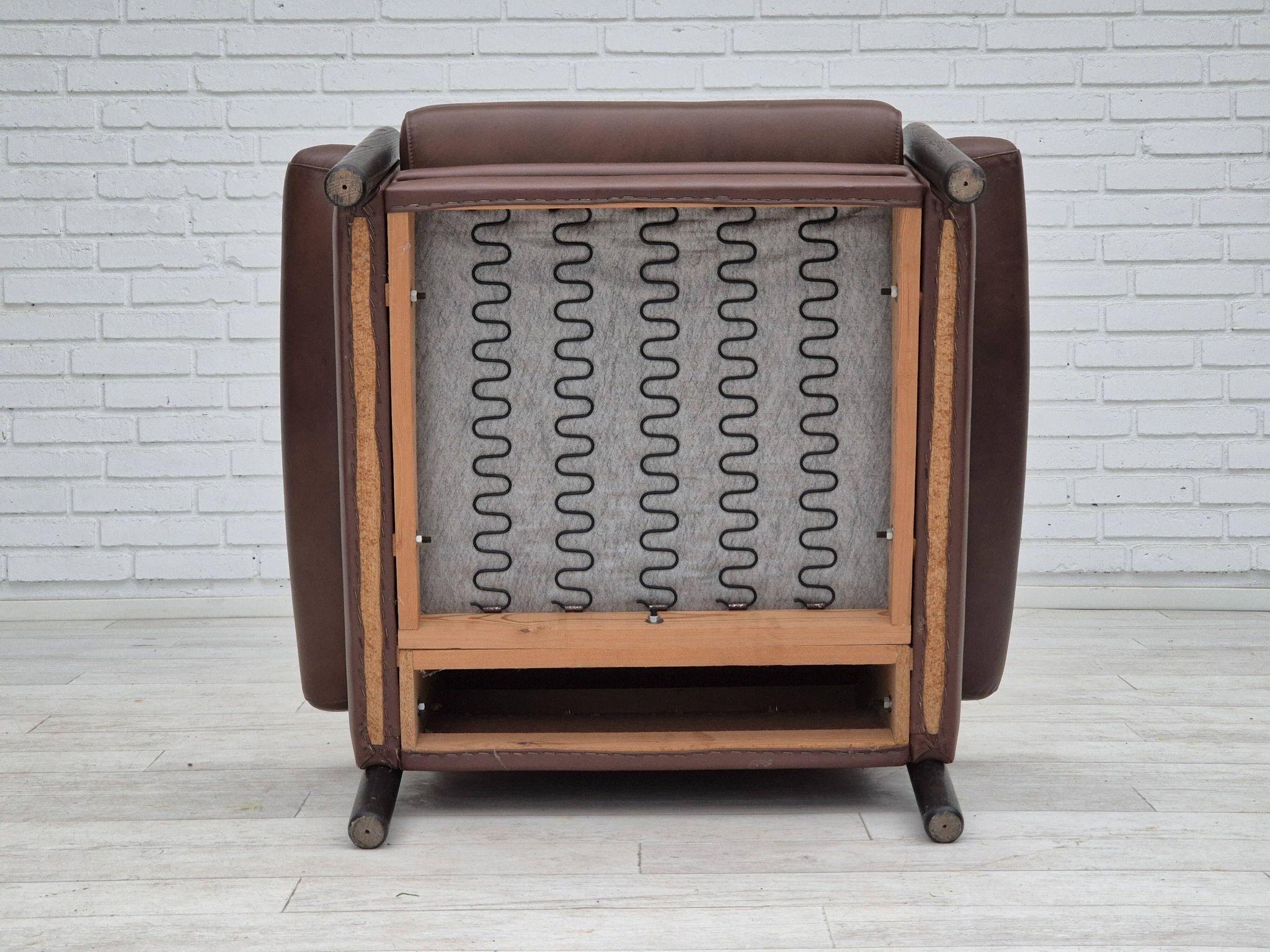 1970s, Danish armchair, original condition, furniture leather, dark oak wood.