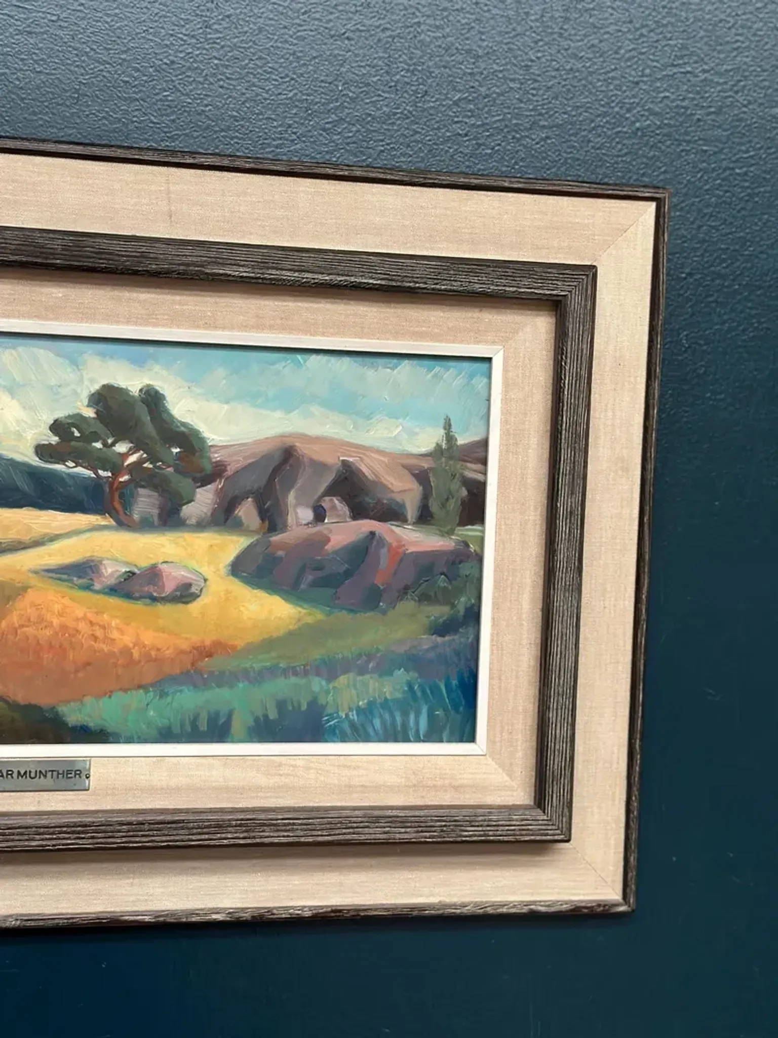 Original Swedish Oil on Panel – "Landscape" by Gunnar Munther – Signed – Vintage and Framed – 64 × 38 cm (25.2" × 15")