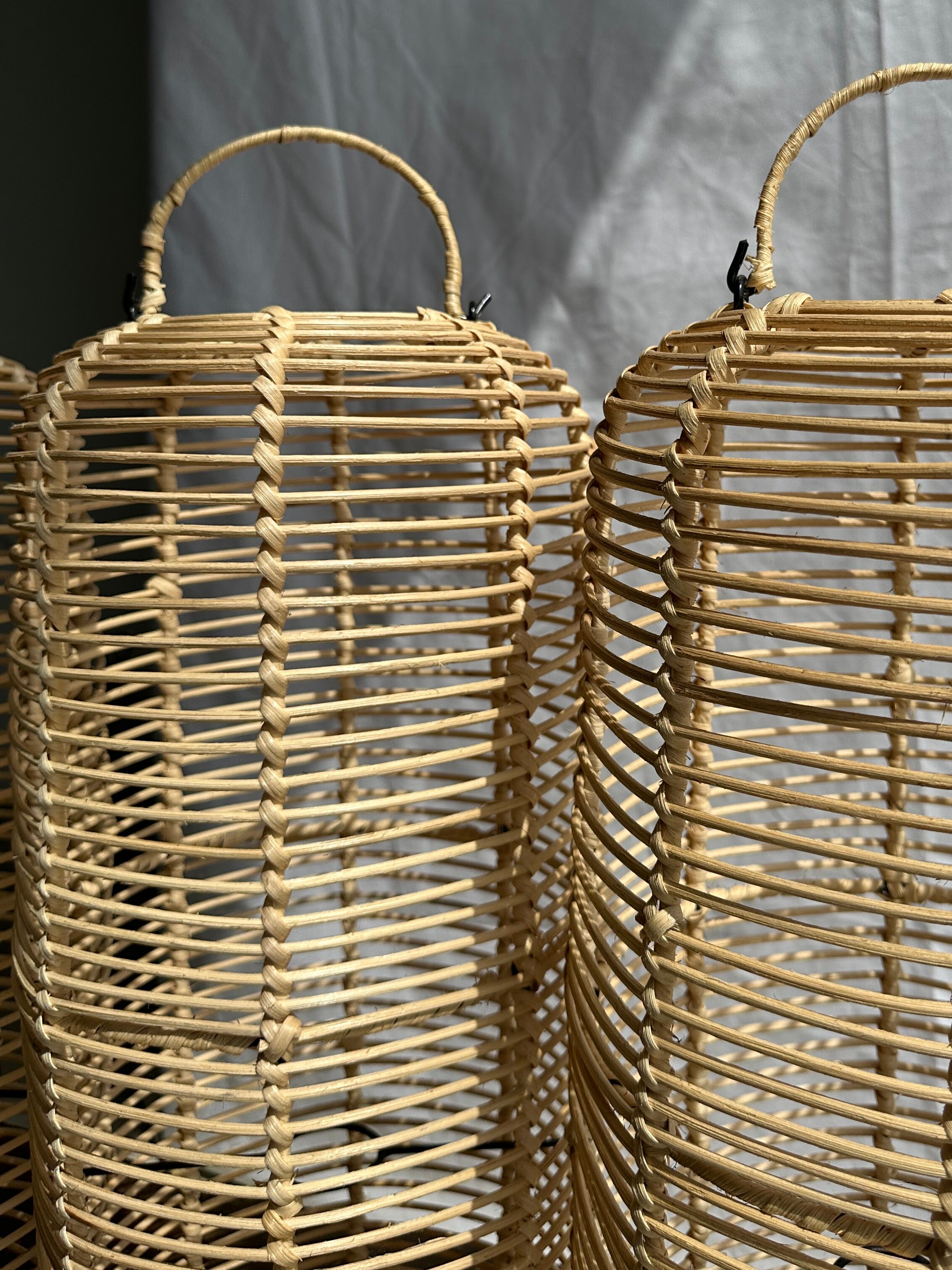 Large lantern-shaped rattan pendant lamp H50 D24