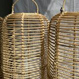 Large lantern-shaped rattan pendant lamp H50 D24