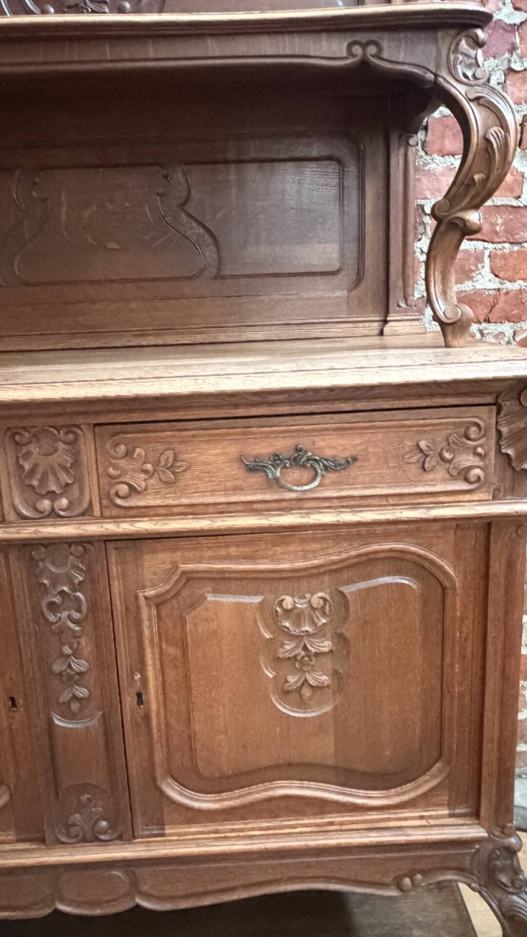 Antique oak sideboard, Louis XV rococo style, late 19th century.