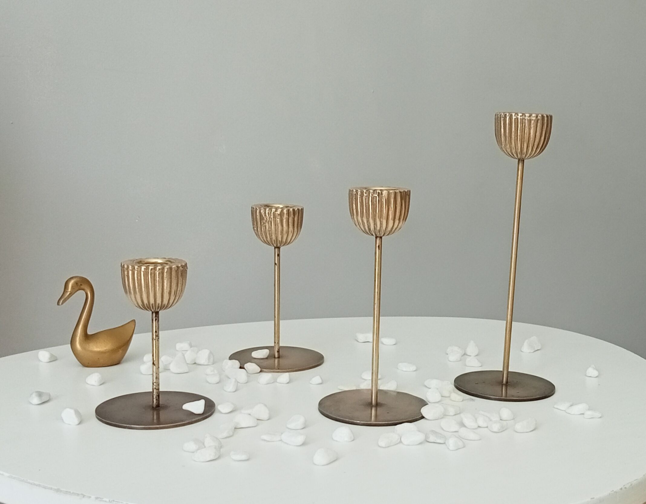 Series of Brass Tulip Candle holders 60s/70s