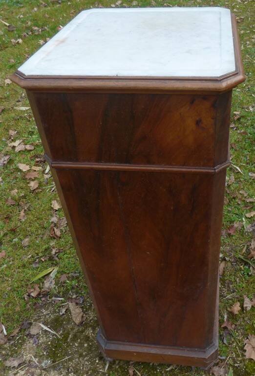 Walnut and walnut veneer bedside table with marble around 1900, door with drawers