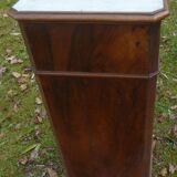 Walnut and walnut veneer bedside table with marble around 1900, door with drawers