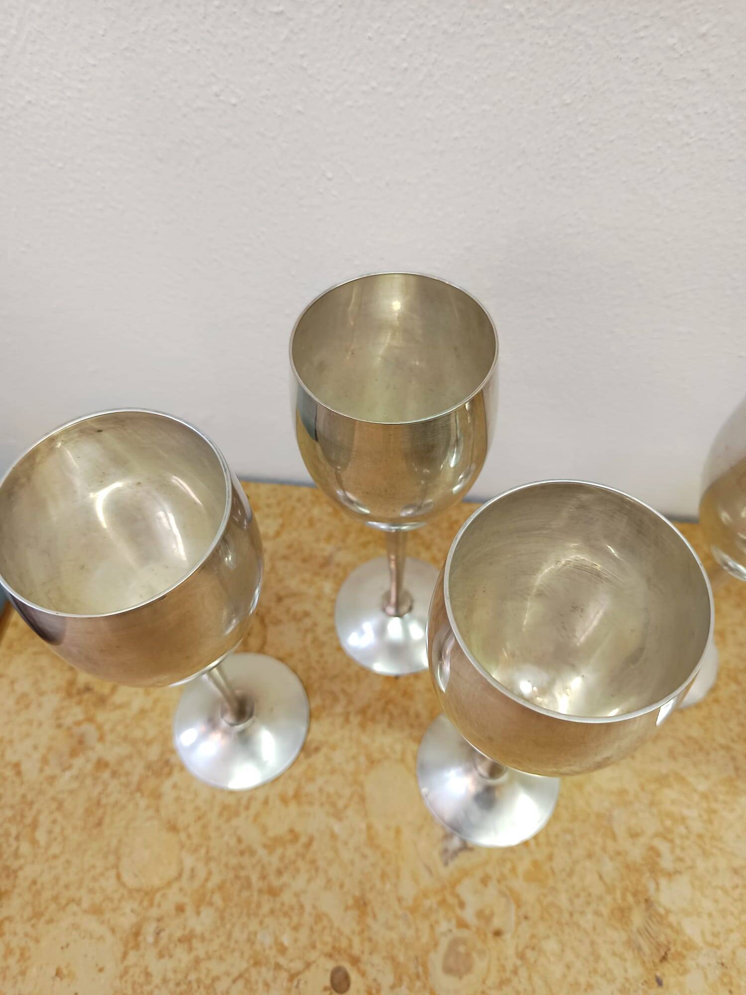 6 vintage metal stemmed glasses from the 1970s