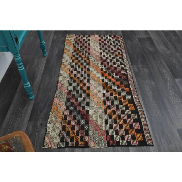 1970s Turkish Oushak Handmade Wool Cotton Brown Kilim Runner 81x172