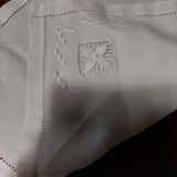 Old white linen tablecloth six day napkins and embroidery 140 X 180 cm