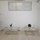 Square coffee table in brass, lucite and glass hollywood regency