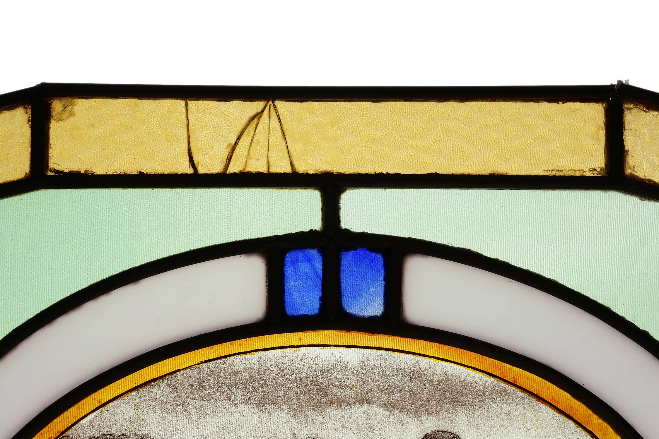 Art Deco Stained Glass Panel Depicting Runners in Motion, Belgium ca. 1910