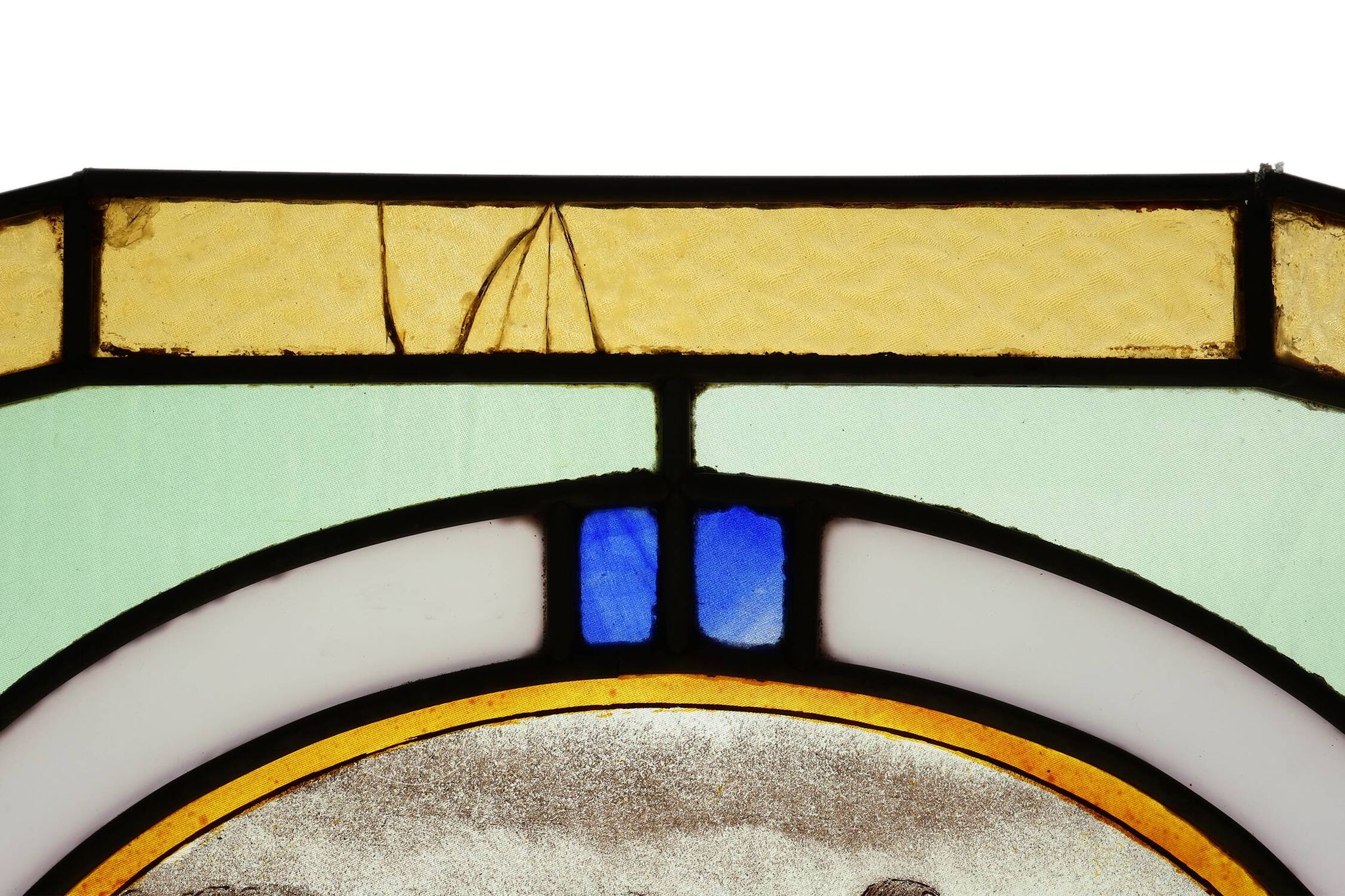 Art Deco Stained Glass Panel Depicting Runners in Motion, Belgium ca. 1910