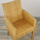 Bridge-style armchair in wood and woven rattan